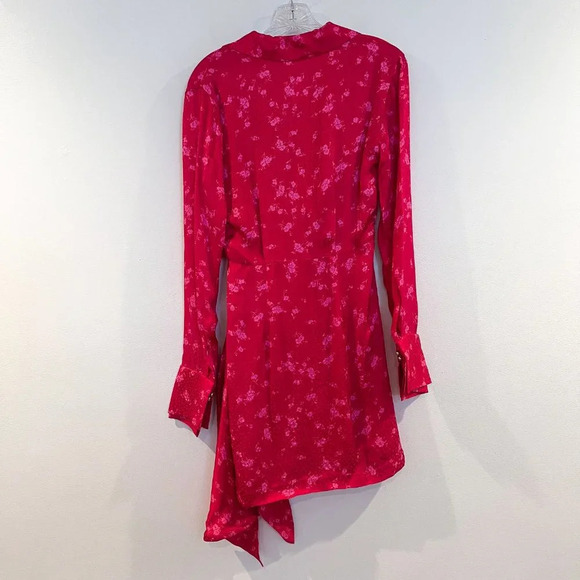 Acler Evanston Hot Pink Floral Dot Print Draped Satin Designer Mini Dress 2 NWT - Picture 14 of 14